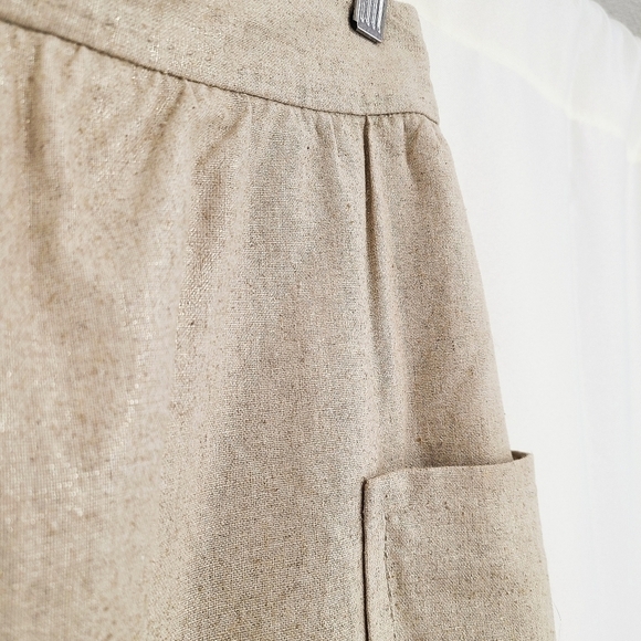 Cartonnier tan gold linen skirt patch pockets knee length size 4 (ripped lining) - Picture 4 of 10